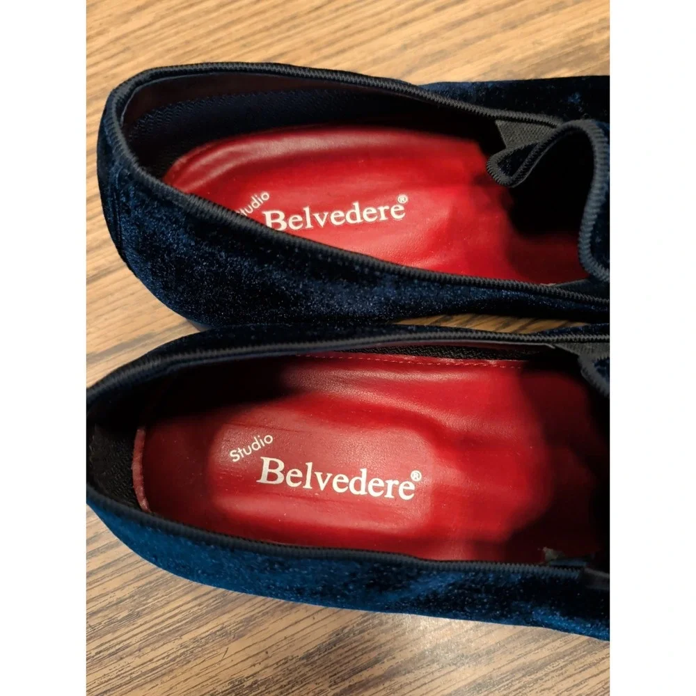 Studio Belvedere Paolo velvet navy blue slip on loafers dress shoes Size 13 D
